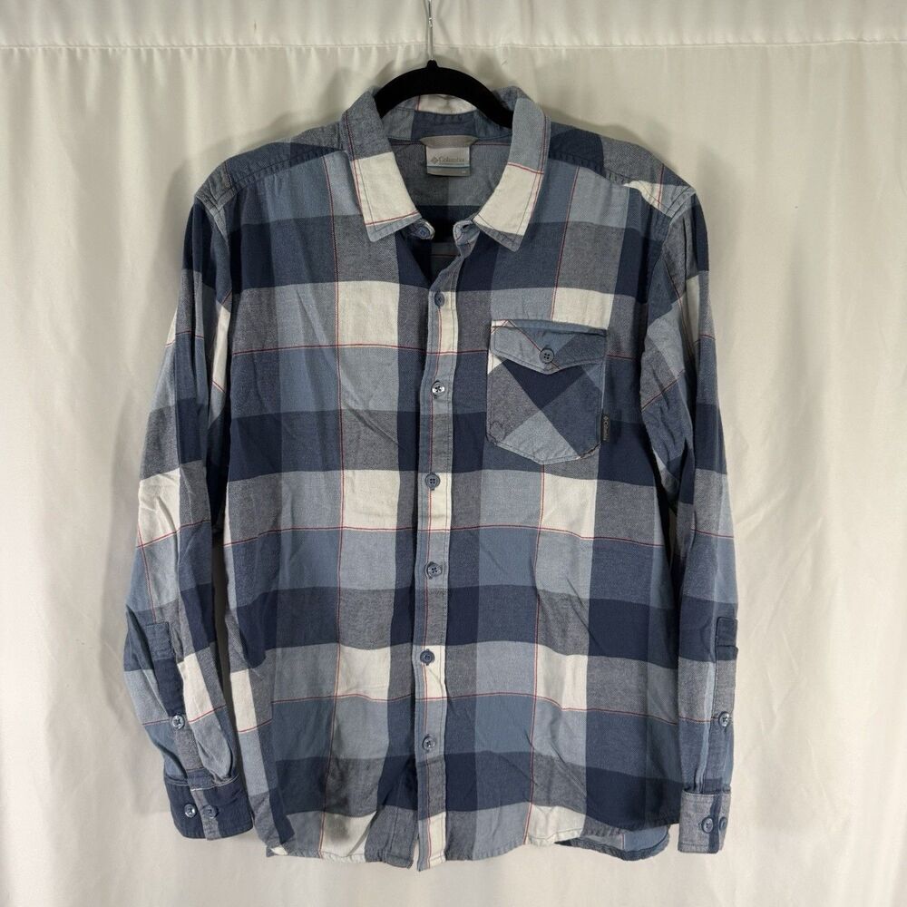 Columbia Flannel Shirt Men's Medium Blue Plaid Button Down Long Sleeve Collared